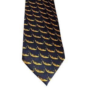 Venezia Italian Silk Tie Black Gold Gondola Print